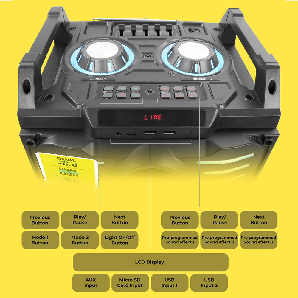 Zebronics Trolley Speaker Bluetooth Dual WL Mic DJ Mixer OCTANE