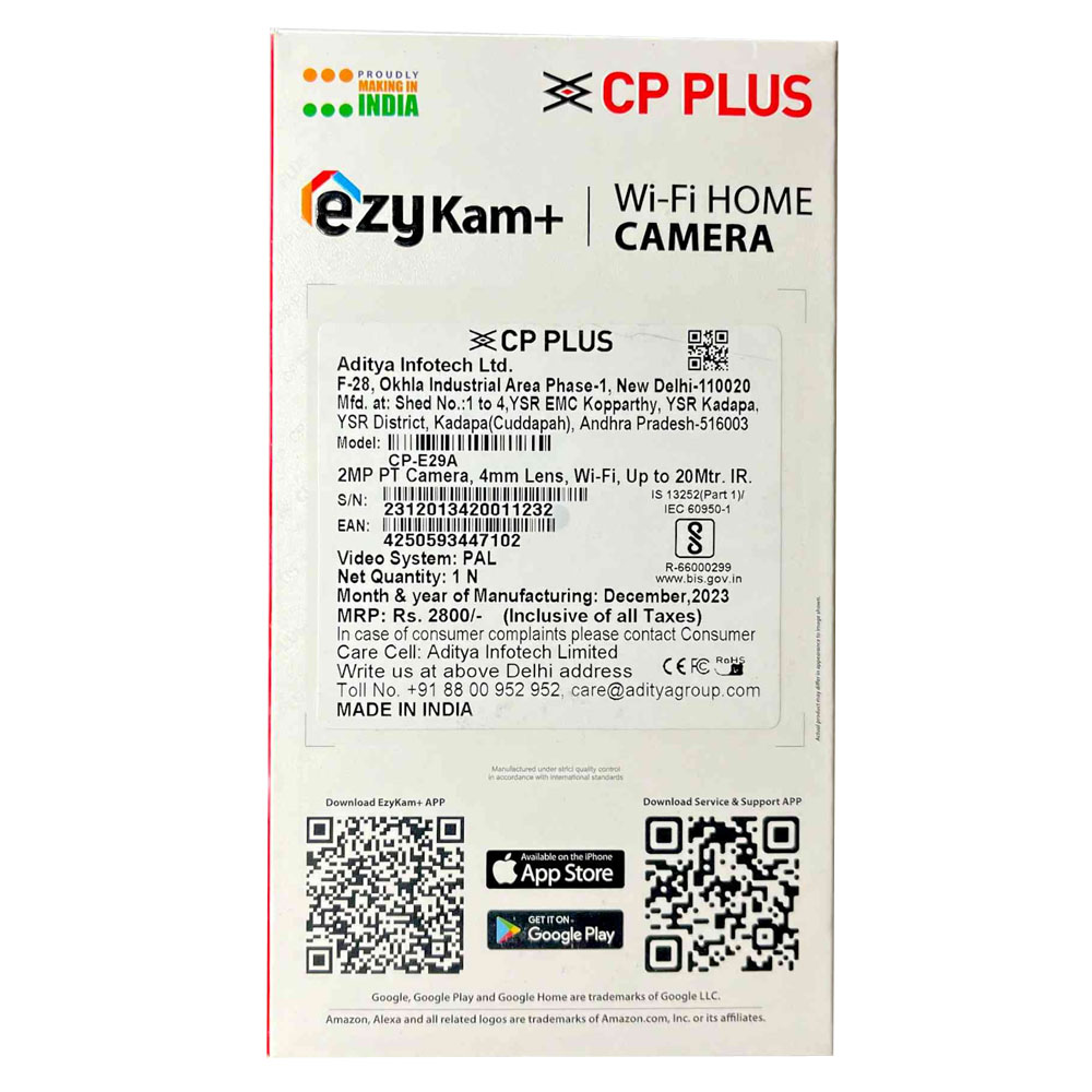 CP Plus CCTV Camera Standalone Dome 2MP Wifi PTZ CP-E29A