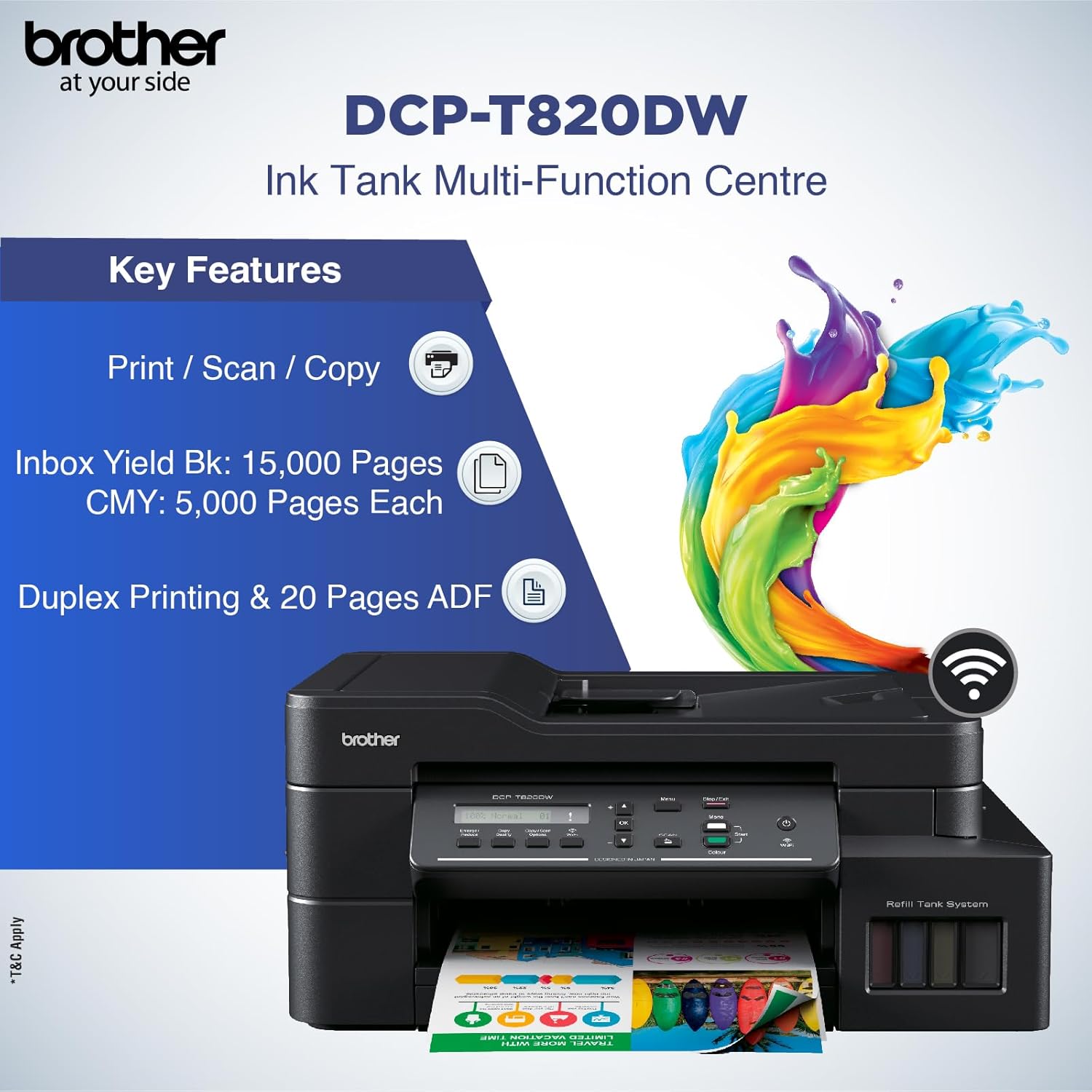 Brother Multifunction Ink Tank Printer DCP-T820DW Print, Scan, Copy, Duplex, WiFi, AirPrint, Mopria, LAN, USB - Image 2