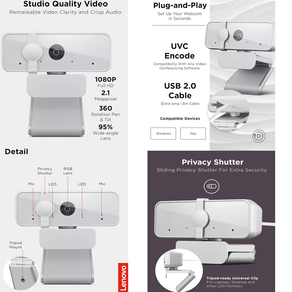 Lenovo Webcam FHD 300 Grey –