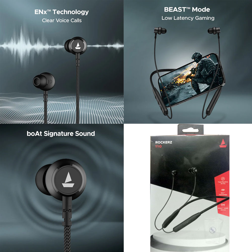 Boat Bluetooth Earphone Rockerz 110 Active Black –